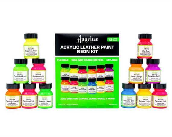 Angelus Neon Acrylic Leather Paint Kit - box - 12 colours
