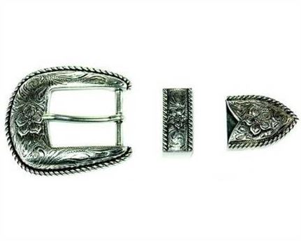 BUCKLE 3 PC BELT SET DULL NICKEL FINISH 32MM