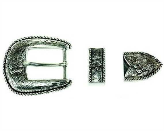 BUCKLE 3 PC BELT SET DULL NICKEL FINISH 32MM