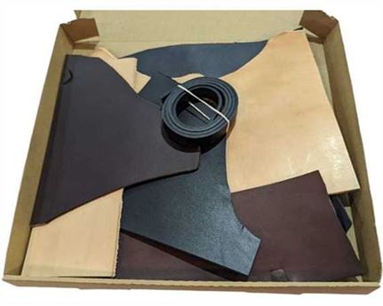  VEG TANNED BELT LEATHER OFFCUTS 3 TO 3.5mm IN A BOX APPROX 1.1KG