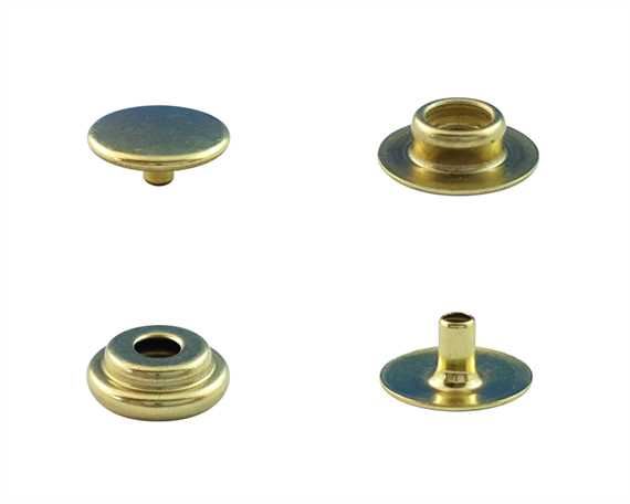 PRESS STUD FULL SET OF 25 MINI DU GILT (BRASS) EYELET, SOCKET, STUD, TOP
