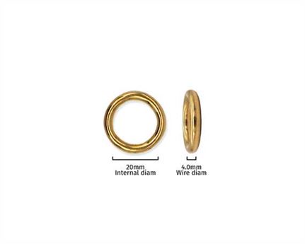 RING BRASS 20MM INTERNAL DIMENSION, 4.0MM DIAMETER WIRE