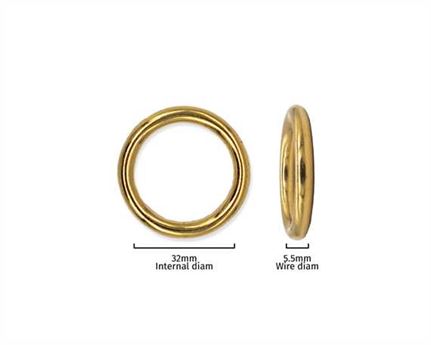 RING BRASS 32MM INTERNAL DIMENSION 5.5MM DIAMETER WIRE