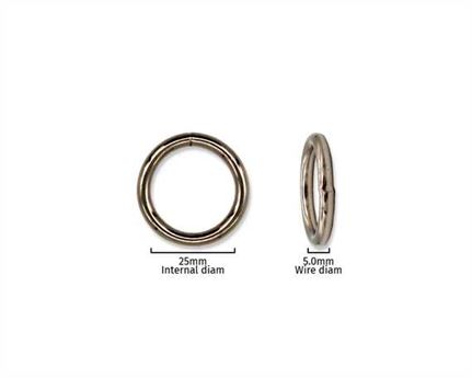 RING NICKEL PLATE 25MM INTERNAL DIMENSION 5.0MM DIAMETER WIRE