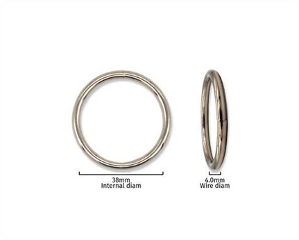 RING NICKEL PLATE 38MM INTERNAL DIMENSION 4.0MM DIAMETER WIRE