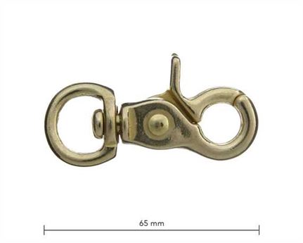 SCISSOR HOOK SWIVEL ROUND EYE 15MM BRASS 65MM LONG