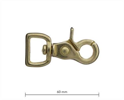 SCISSOR HOOK SWIVEL SQUARE EYE 20MM BRASS 60MM LONG