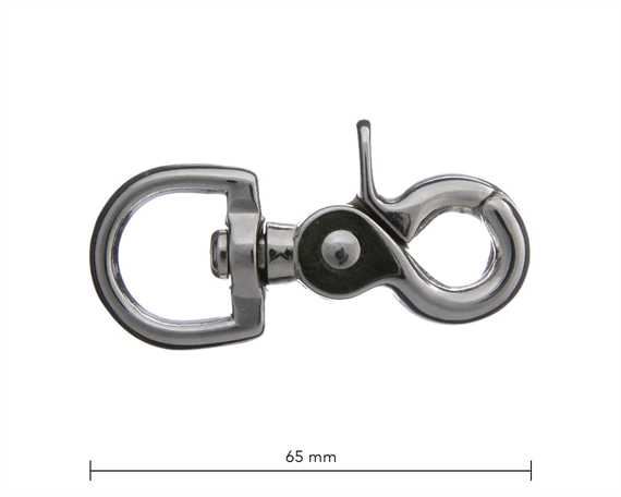 SCISSOR HOOK SWIVEL ROUND EYE 15MM NICKEL PLATE 65MM LONG