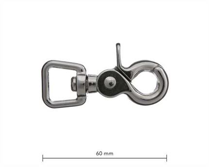 SCISSOR HOOK SWIVEL SQUARE EYE 15MM NICKEL PLATE 60MM LONG