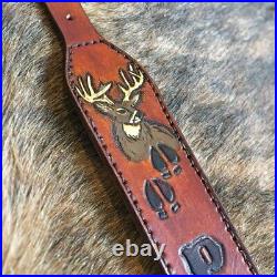 100%Genuine Leather Rifle or Shotgun sling with Embossed Deer and Name