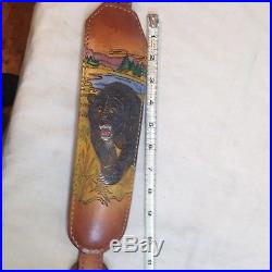 15% OFF Tooled Lthr Rifle Sling, Bear/Mtn, Trees, Lake, with pins, one of a kind
