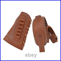 1 Combo of Genuine Leather Rifle Buttstock Cover with Gun Shoulder Sling. 308