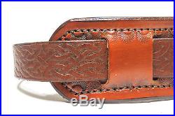 1 Leather Rifle Sling with 2 HAND TOOLED Shoulder Pad Light Brown Color Celtic