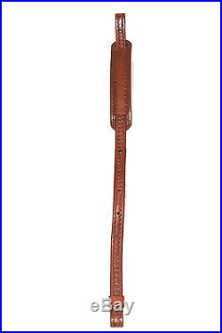 1 Leather Rifle Sling with 2 HAND TOOLED Shoulder Pad Light Brown Color Moon 2