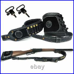 1 Set Cow Hide Leather Gun Recoil Pad Buttstock +Rifle Ammo Sling USA Shipping