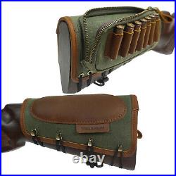 1 Set Green Leather Canvas Gun Buttstock with Sling For 30-06.308.44MAG 410GA
