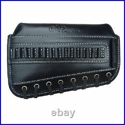 1 Set Leather Ammo Buttstock Shell Holder +Sling For. 22LR. 22MAG 17HMR Black