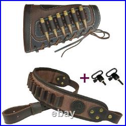 1 Set Leather Gun Ammo Buttstock + Canvas Rifle Sling For. 30-30.308.30-06