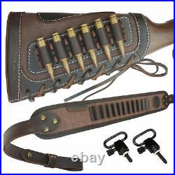 1 Set Leather Gun Ammo Buttstock + Rifle Shoulder Sling For. 30-30.308.30-06 US