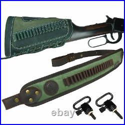 1 Set Leather Gun Shell Holder Buttstock +Rifle Sling For. 22 LR. 17HMR. 22MAG