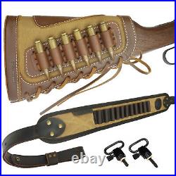 1 Set Leather Gun Shell Holder Buttstock With Rifle Sling Fit. 30-30.308.30-06