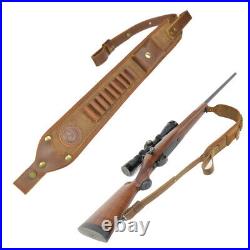 1 Set Leather Rifle Gun Buttstock With Gun Cartridge Holder Sling + Swivel Brown