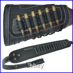 1 Set Leather Rifle Sling Gun Strap + Shooting Gun Buttstock. 308 Ammo Holder