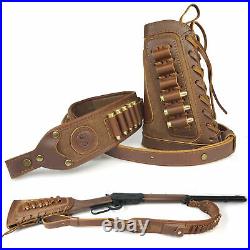 1 Set Leather Rifle Sling with Gun Buttstock For. 30-06.30-30.45-70.44-40