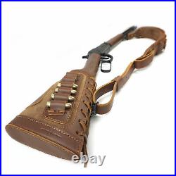 1 Sets Leather Rifle Shell Holder with Match Gun Cartridges Slots Sling Swivels