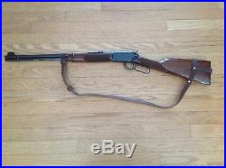 1 Wide NO DRILL Rifle Sling For Winchester Rifles. Brown Leather Blue Hardware