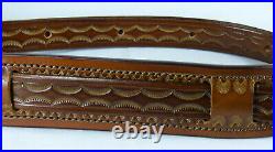 1 wide Handmade tooled genuine Leather Rifle Sling with 2 tooled Shoulder pad