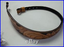 248 Natural Stain Rifle Sling With Floral Design Made By Bluehorn Custom Leather