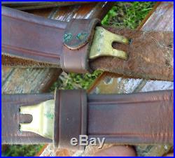 2 Vintage Leather Rifle Slings 1-1/4 Hunter and Unmarked Military Style