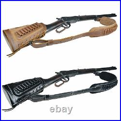 357 Leather Cartridge Sling & Rifle Gun Buttstock Shell Holder. 30-30.38 30-40