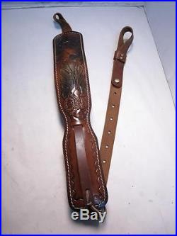 627025 HUNTER 32- 38 Leather Dear Head Tooled Rifle Sling Hand Loop & Swivels