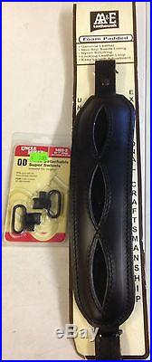 AA&E Padded Black Suede and Leather Rifle Sling + Swivels- WW Ship