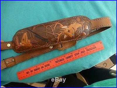AA & E Vintage Tooled Cow Hide Leather Deer Motif Padded 1017 Rifle Gun Sling