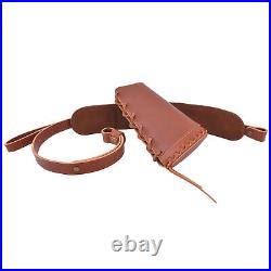 Adjustable Leather Rifle Sling Strap, Rifle Recoil Pad Buttstock Ammo Holder Set