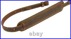 BF500 Buffalo Leather Padded Rifle Gun Sling, Crazy Horse/Brown Stitched, Ami