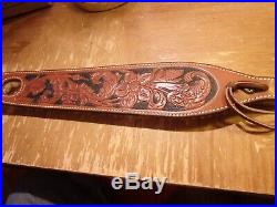 BIANCHI #74 COBRA GRANDE Tooled Leather Rifle Sling Shearling Lined NICE