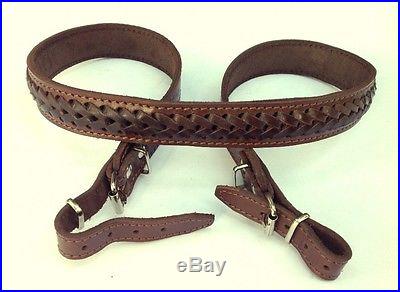 BROWN LEATHER RIFLE SLING / Basketweave Hand Toold