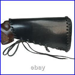 Black Leather Rifle Buttstock Cover with Gun Sling Ammo Shell Holder, Handmade