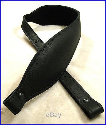 Black Leather Rifle Sling Padded Handmade in USA