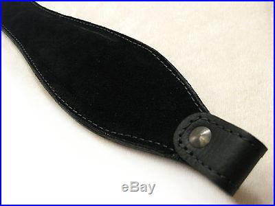 Black Leather Rifle Sling Padded Handmade in USA