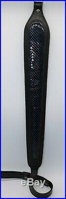 Black Leather and Dyed Cobra Skin (Navy) Snake Skin Rifle Sling Made in Texas