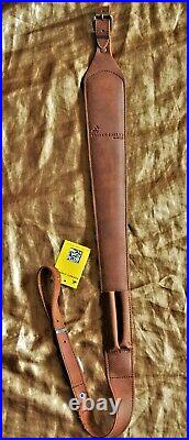 Brown Leather Cobra Hunting Rifle Sling Padded with non-slip grip back