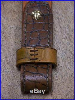 Brown Leather Rifle Sling B Monogram, Handcrafted in the USA, Economy AA