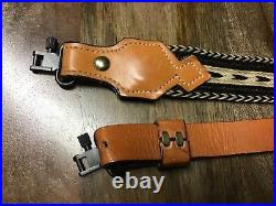 Browning Leather & Horsehair Rifle Sling, Black & Driftwood, Excellent withSwivels