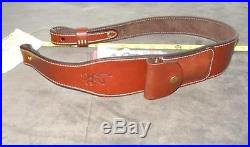 Browning logo fancy white stitched leather rifle sling, with Browning knife & QD