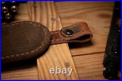 Buffalo Leather Padded Rifle Gun Sling Handmade in the USA Brown Stitched